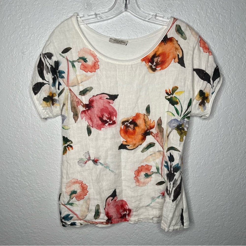Viola Borghi Short Sleeve Floral Linen Shirt